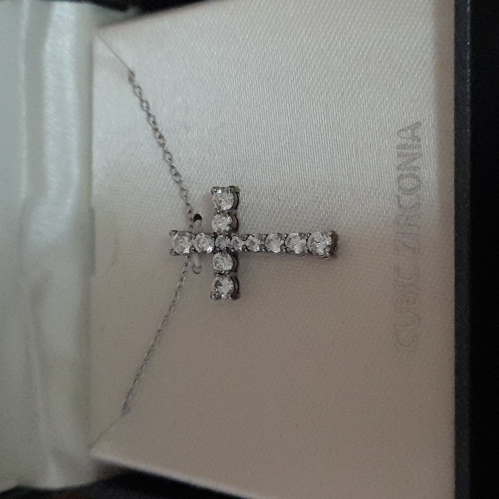 Cubic Zirconia Sterling Silver Cross Necklace